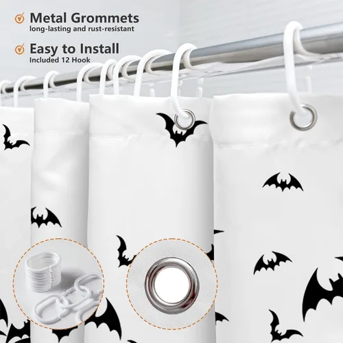 Miniatura 4 de MEHOFOND Cortina de ducha de murciélagos espeluznantes para Halloween, diseño de murciélago volador, cortina de baño decorativa de Halloween