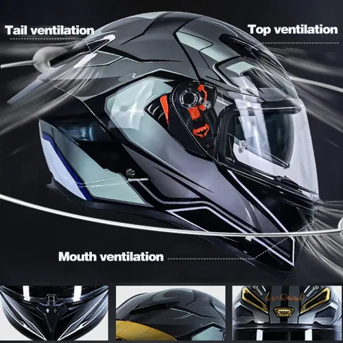 Miniatura 4 de Casco de motocicleta Bluetooth de cara completa, aprobado por DOT, casco antivaho, doble visera, casco de bicicleta de calle, altavoz dual integrado