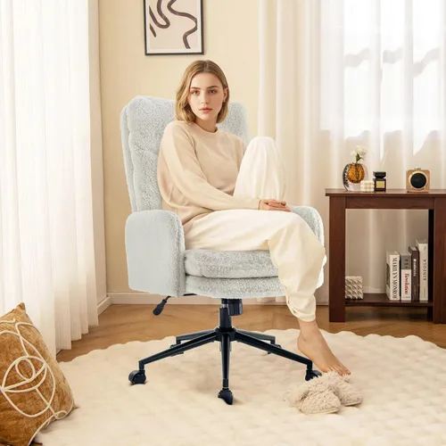 Miniatura 4 de IWMH Silla de oficina en casa con respaldo alto, silla de escritorio tapizada con reposabrazos, sillón de altura ajustable con ruedas, silla