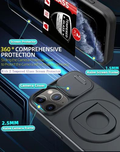Miniatura 3 de Funda magnética para iPhone 11 Pro compatible con carga inalámbrica MagSafe, con 2 protectores de pantalla, anillo kickstand de 360° integrado +