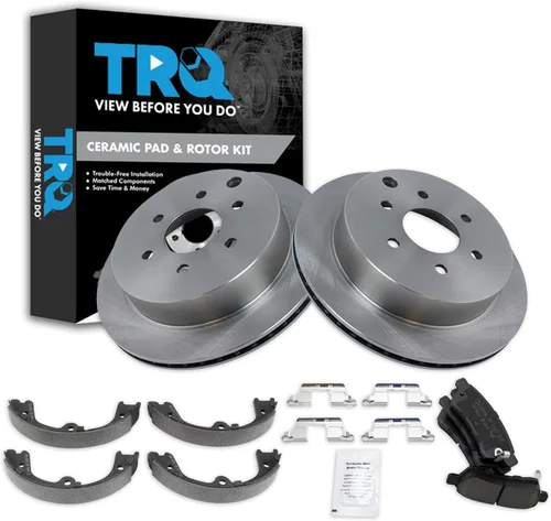 Miniatura 146 de TRQ Kit de pastillas de freno y rotor Posi trasero premium con zapatas de estacionamiento para camión GM SUV