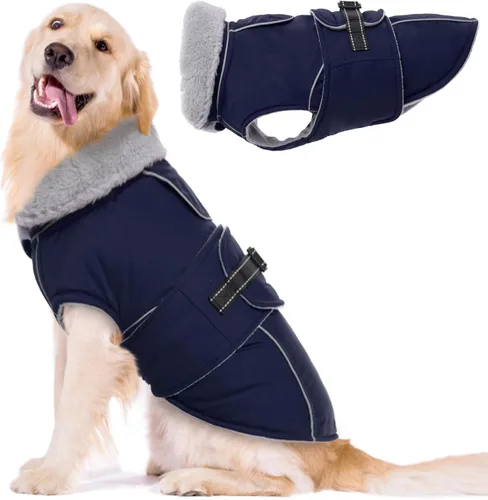 Miniatura 17 de Lelepet Abrigo cálido para perros – Chaleco reflectante impermeable de vellón con hebilla ajustable de gancho y bucle, chaqueta de invierno Rojo