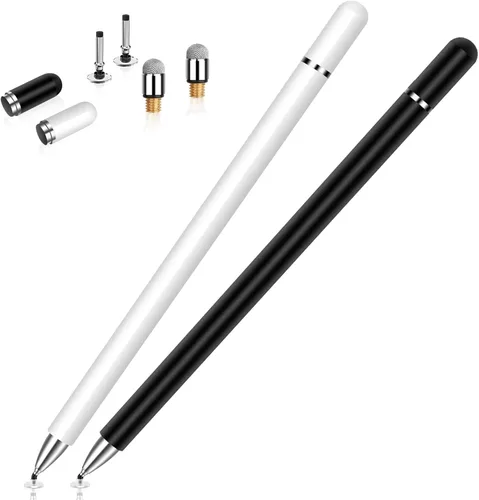 Lápiz óptico para pantalla táctil, paquete de 2 lápices capacitivos de disco magnético de alta sensibilidad y precisión para Negro/Blanco