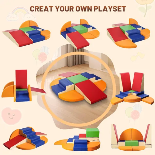 Miniatura 7 de TODIBY Juego de 9 bloques de espuma para trepar: cuero PU suave - Bloques de actividad para gatear y trepar para bebés - Equipo de gimnasio