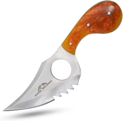 Miniatura 2 de Cuchillo desollador de hoja fija hecho a mano, 7.25 pulgadas en total, 4.25 pulgadas de acero inoxidable media hoja dentada, mango de resina, con bp