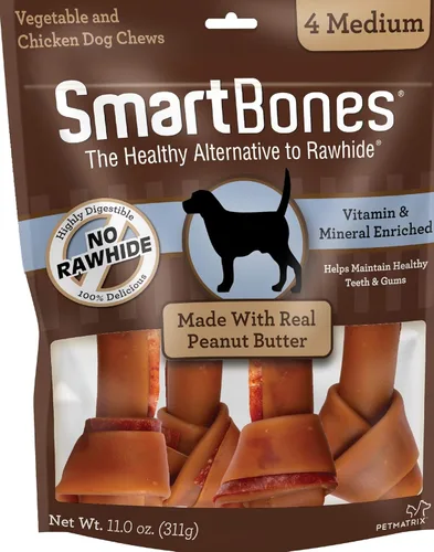 Miniatura 9 de SmartBones Masticables medianos con batata real, 4 unidades, sin piel cruda, masticables para perros