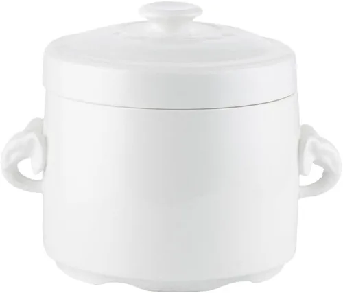 Hemoton Olla de cerámica para estofado de 3.74 x 3.74 x 4.13 pulgadas, pequeña olla blanca con tapa para huevos al vapor, natillas de pájaros, nido,