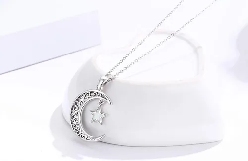Miniatura 5 de TRISHULA Collar de estrella de luna, regalo de graduación, plata de ley 925, luna creciente, estrella, sol, colgante de media luna, regalo de joyería