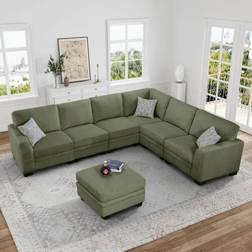 Miniatura 12 de Legend Vansen Sofá modular de gran tamaño, sofá en forma de U de 7 asientos con otomana, sofá de pana con asiento profundo, sofás seccionales Gris