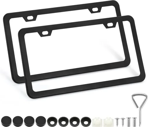 Paquete de 2 marcos para matrícula, marcos para matrícula negros mate de 2 agujeros, soporte de aluminio para matrícula con tornillos, sujetadores,