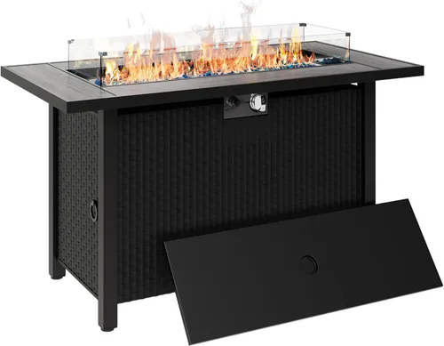 Miniatura 9 de Mesa para fogata de propano de 44 pulgadas, mesa rectangular de gas para exteriores de 50,000 BTU con tapa, cubierta impermeable, mesa rectangular