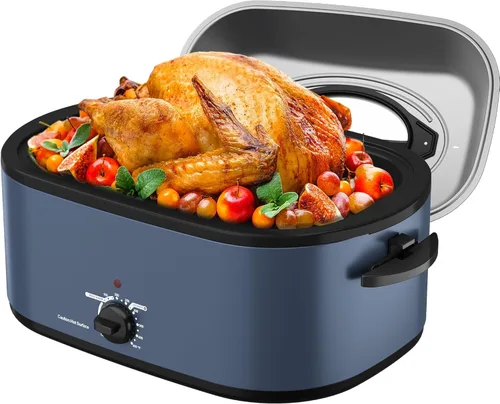 Miniatura 33 de Sunvivi Horno asador eléctrico con tapa visible, horno asador de pavo de 24 cuartos de galón con sartén y estante extraíbles, acero inoxidable