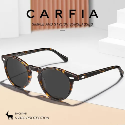 Miniatura 11 de CARFIA Gafas de sol polarizadas de acetato redondo para mujer, protección UV de cara pequeña con funda de cuero CA5288