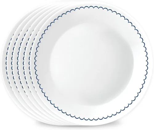 Corelle Juego de 6 platos redondos de 21.6 cm para almuerzo, vidrio de triple capa Vitrelle, platos redondos ligeros, platos para ensalada,