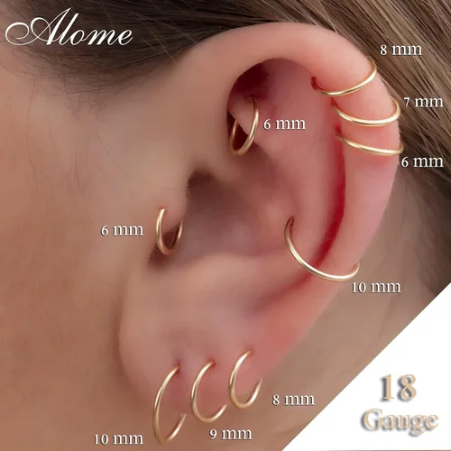 Miniatura 26 de Aretes de aro de oro de plata – Aretes de aro para mujer, dos piezas de aros de plata fina rellenos de oro, aro de hélice, anillo de tragus, aro