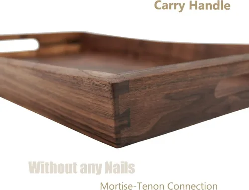 Miniatura 3 de Bandeja otomana rectangular curvada de madera de nogal negro de 22 x 14 pulgadas con asas, sirve té, café, bandeja decorativa de madera clásica