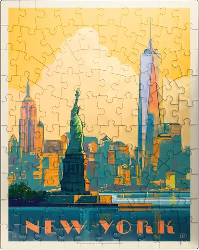 MyPuzzle New York City: Skyline Glow, póster vintage, rompecabezas prémium de 100 piezas para adultos