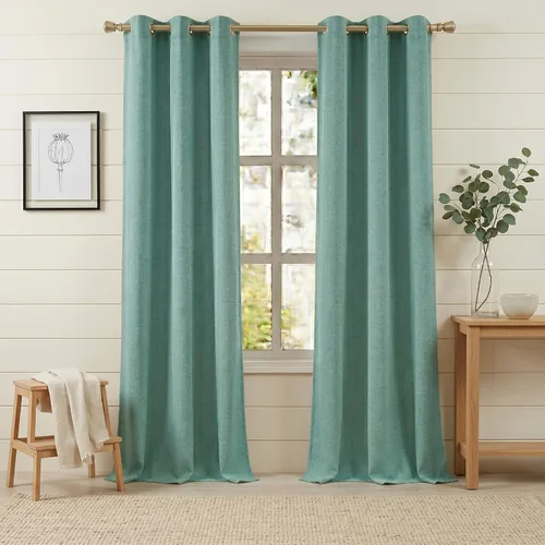 Miniatura 17 de Anpark Cortinas 100% opacas para dormitorio, cortina opaca de lino estilo granja de 84 pulgadas de largo, juego de 2 paneles, cortinas de ventana