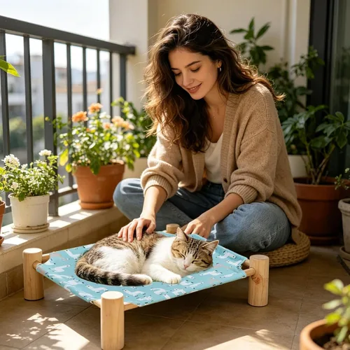 Miniatura 3 de Dog Hammock - Cat Hammock Bed Wooden Elevated Dog Bed, Stable Removable Sleeping Cot, Quick to Install Pet Cot for Home Living Room Apartment Dorm