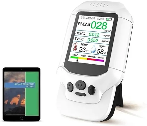 Miniatura 7 de Monitor de calidad de aire de CO2, medidor de contaminación y ventilación, sensor que prueba y detecta niveles de CO2 PPM, temperatura y humedad