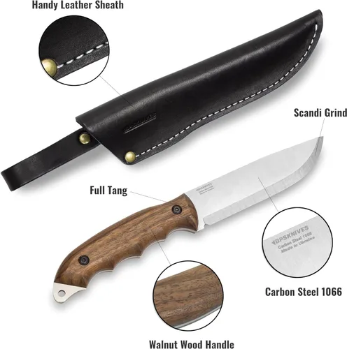Miniatura 2 de BPSKNIVES HK5 CSH - Cuchillo para zurdos - Cuchillo de camping de espiga completa con funda de cuero - Cuchillos tácticos de supervivencia
