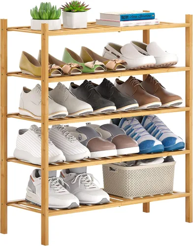 Miniatura 16 de Zapatero de bambú apilable para zapatos, organizador de almacenamiento para unidad, entrada, pasillo y armario, estante resistente independiente