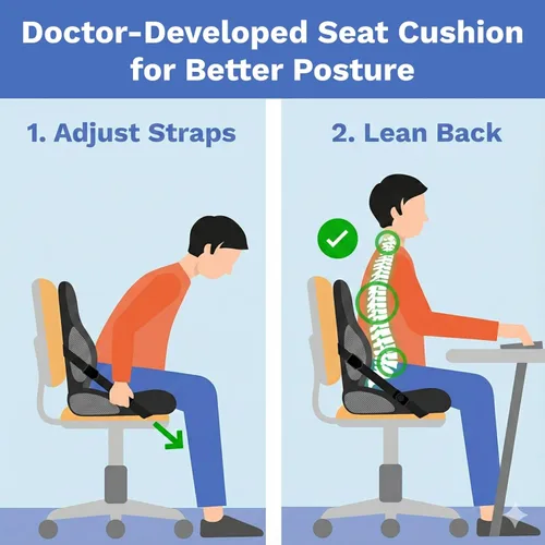 Miniatura 7 de Ajuste lumbar en cualquier asiento Desarrollado por un médico Cojín de asiento para silla de oficina, automóvil, conductor de camión, gradas