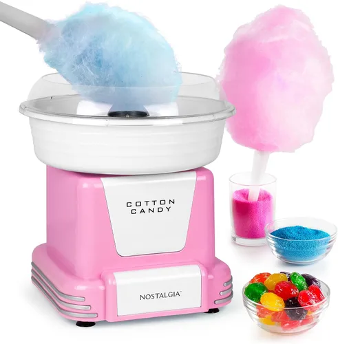 Nostalgia - Máquina de algodón de azúcar retro para niños con 2 conos reutilizables, 1 cuchara para azúcar y 1 cabeza extractora – Rosa Rosa Retro