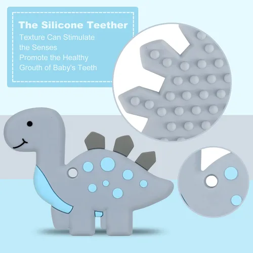 Miniatura 2 de Juguetes de dentición para bebés de 3-6 6-12 meses, juguete mordedor de dinosaurio para alivio del dolor con diseño de una pieza, conjunto de clip