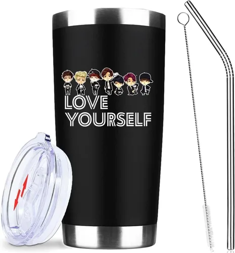 Miniatura 9 de Love Yourself Regalo inspirador para los fanáticos de la música, vaso de café helado de acero inoxidable aislado de 20 Oz con tapa, pajita