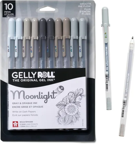 SAKURA Gelly Roll Moonlight - 10 bolígrafos de gel, bolígrafo de tinta audaz para diario, arte o dibujo, tinta gris y opaca, línea gruesa, paquete