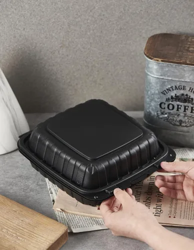 Miniatura 5 de FULING 100 unidades de contenedores desechables de plástico transparente con bisagras para llevar alimentos, 15 cm de ancho, envases desechables