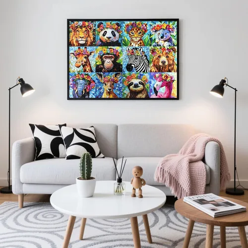 Miniatura 2 de Rompecabezas de 1000 piezas para adultos, rompecabezas de mosaico colorido de vida silvestre, diseño de animales de la selva con flores, perfecto