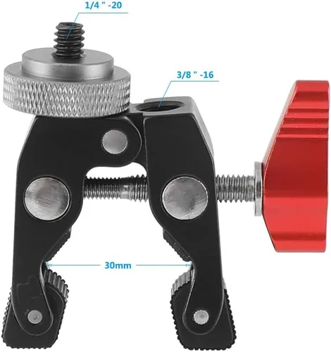 Miniatura 2 de Soporte de abrazadera de cangrejo con adaptador de tornillo de 1/4 "para trípode de cámara de luz flash de estudio (negro)