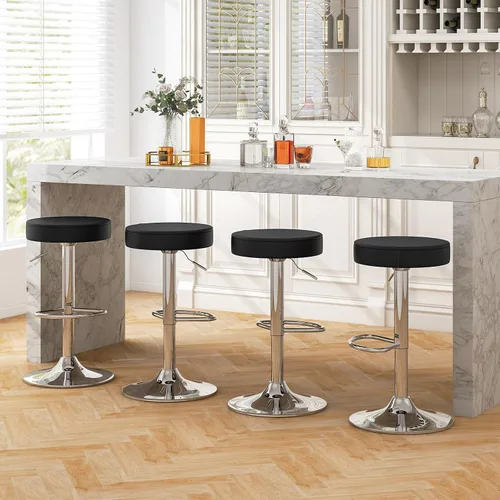 Miniatura 7 de WATERJOY Taburetes de barra redondos ajustables, taburete de bar giratorio de Seat de la PU con reposapiés
