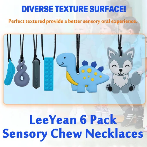 Miniatura 4 de Collares Masticables para Niños Sensoriales, Juguetes Sensoriales para Niños con Autismo, TDAH, TEP, Paquete de 6 Collares Masticables para Alivio