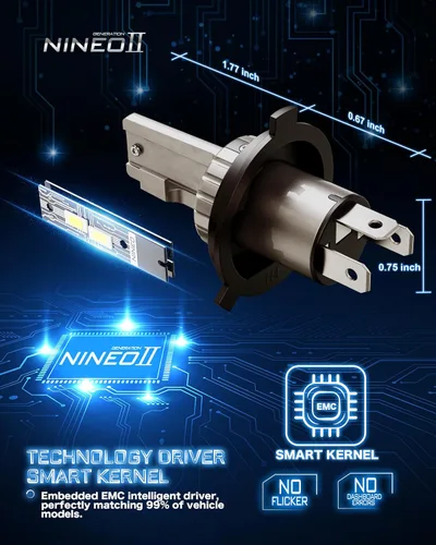 Miniatura 6 de NINEO Bombillas H4, bombillas 9003, 300% superbrillantes, blanco frío 6500K, tamaño mini real 1:1, Plug and Play, accesorio de deportes motorizados