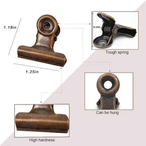 Miniatura 4 de YUCHIYA Paquete de 10 Clips Bulldog con Chinchetas para Tablero de Corcho, Clips de Metal para Manualidades, Clips Aglutinadores de Metal para Cobre