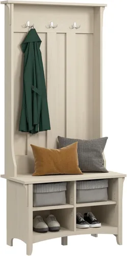 Miniatura 10 de Bush Furniture Salinas Hall Árbol con banco de almacenamiento de zapatos, blanco puro y gris Shiplap Shiplap Gris/Blanco Puro