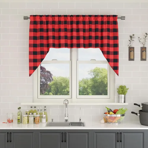Miniatura 183 de Cenefas de cortina para ventana de 16 pulgadas de largo, 2 paneles de cuadros búfalo, cortinas pequeñas con bolsillo para barra, estilo clásico