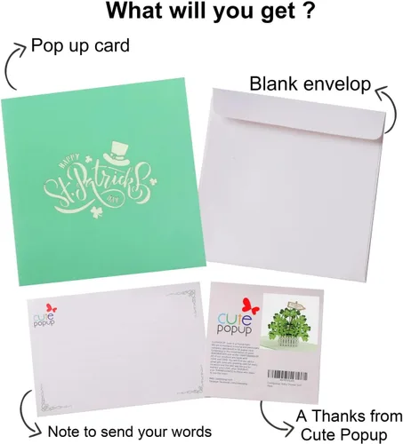 Miniatura 5 de CUTE POPUP Tarjetas desplegables del día de San Patricio, nueva gran apertura con diseño único de trébol verde, detalles sofisticados vienen en un