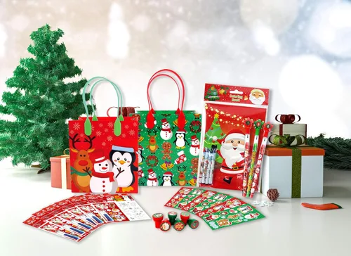 Miniatura 7 de TINYMILLS Paquete de 12 bolsas de regalo de fiesta de Navidad con asas, bolsas de plástico resistentes para vacaciones y truco o trato