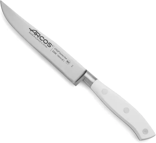 Miniatura 10 de Arcos Cuchillo forjado dentado de acero inoxidable de nitrum de 5 pulgadas y hoja de 5.118 in. Mango ergonómico POM de polioximetileno. Serie Blanco
