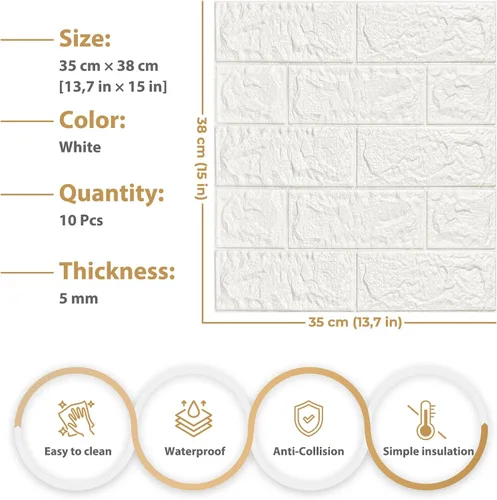 Miniatura 3 de JOLOV 10 piezas de paneles de pared 3D para despegar y pegar - espuma PE autoadhesiva de bricolaje, impermeable, perfecta para decoración de paredes