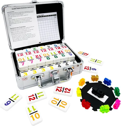 Dominó de Tren Mexicano con Números, Juego de Dominó Numérico Doble 12 de Color para Adultos y Familia, Juego de Mesa Clásico de 91 Fichas con