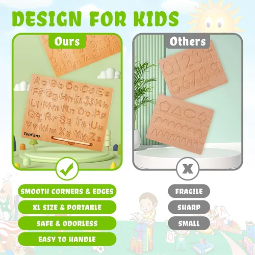 Miniatura 3 de TanFans - Tabla de trazado del alfabeto de madera, juguete educativo Montessori para preescolar, desarrollo de habilidades motoras finas, aprende a
