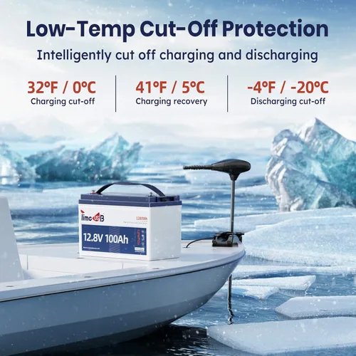 Miniatura 4 de Timeusb Batería marina LiFePO4 de 12 V 100 Ah TM con protección a baja temperatura, BMS de 100 A, más de 15000 ciclos, batería de fosfato de hierro