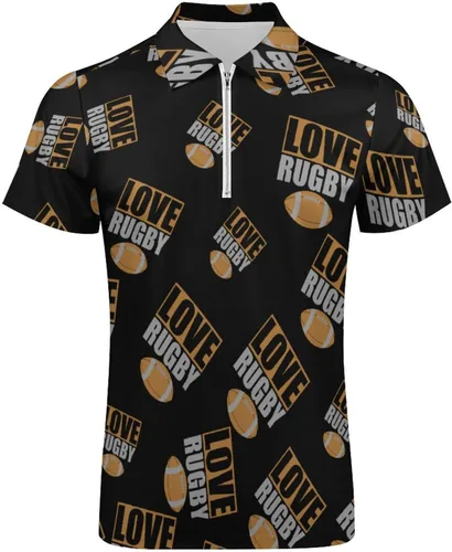 Miniatura 4 de Love Rugby Football Men's Polo Shirts Casual Short Sleeve Golf Polo Shirts Zippered Polo T Shirts Tops