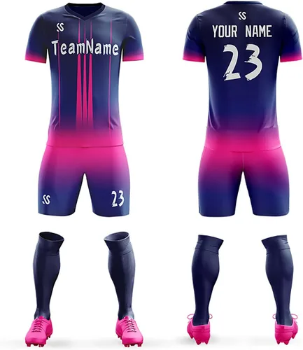 Jersey de fútbol personalizado degradado con pantalones cortos Número de nombre impreso Entrenamiento deportivo Uniformes de gran tamaño para
