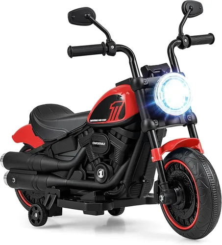 HONEY JOY Motocicleta de Paseo, Motocicleta para Niños Pequeños de 6V con Luz LED, Música, Pedal de Pie, Adelante/Atrás, Arranque Suave, Motocicleta